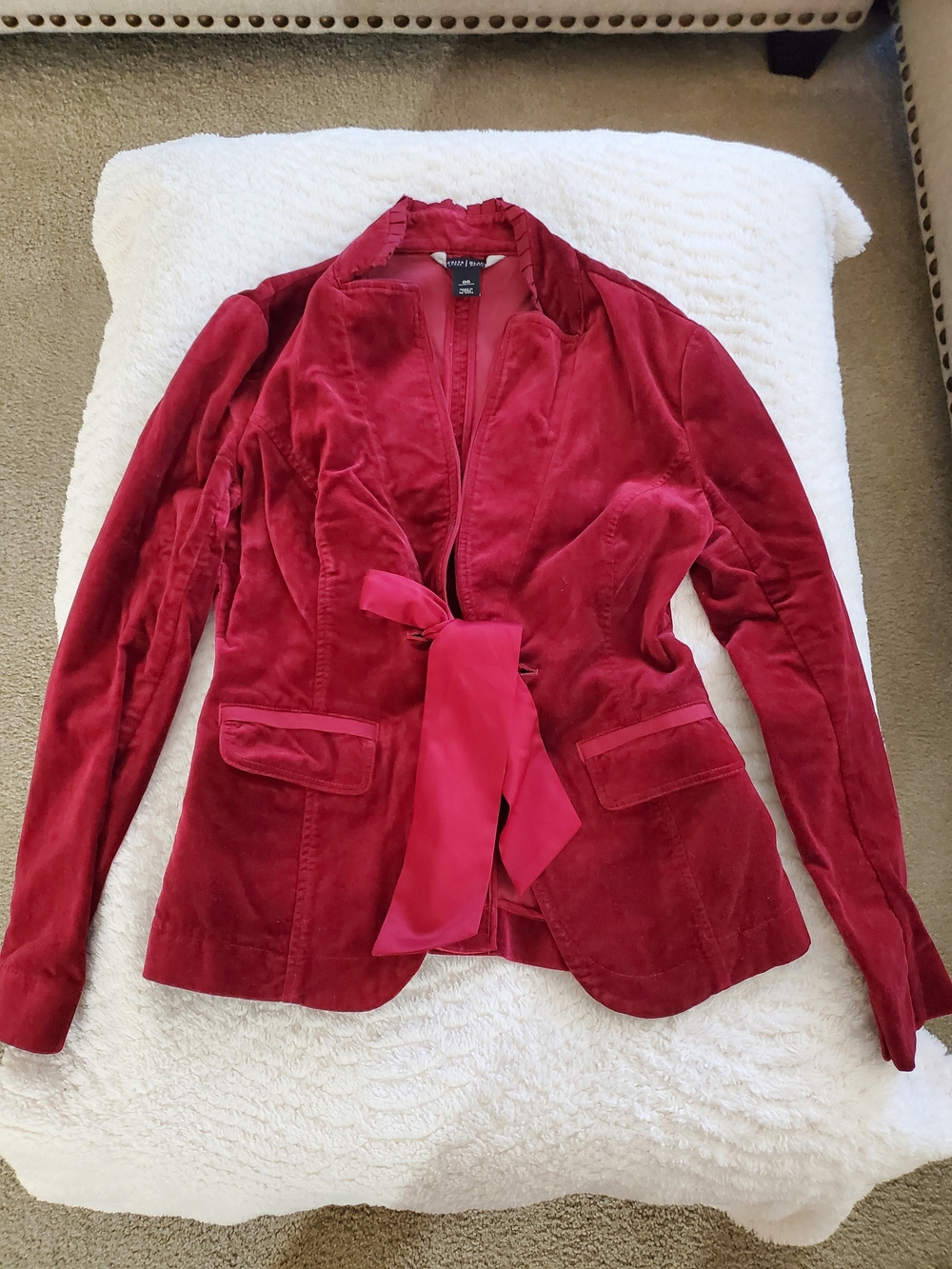 White House Black Market Red Velvet Tie-Belt Blazer